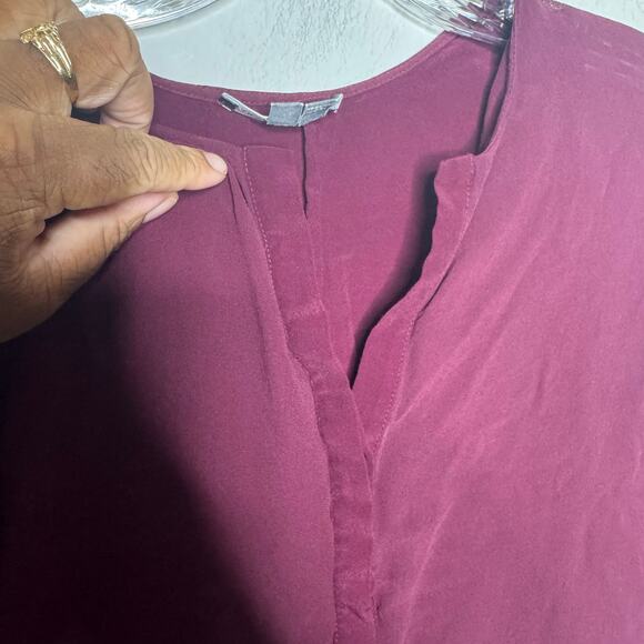 Vince Burgundy Sheer Sleeve Tunic Blouse Size 4 Long Sleeve Boho Chic - Picture 7 of 12